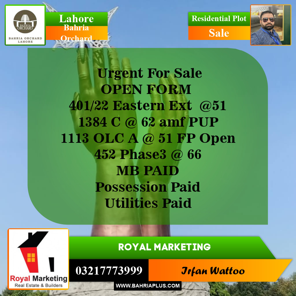 Residential Plot for Sale in Bahria Orchard, Lahore - (BP-142800)
