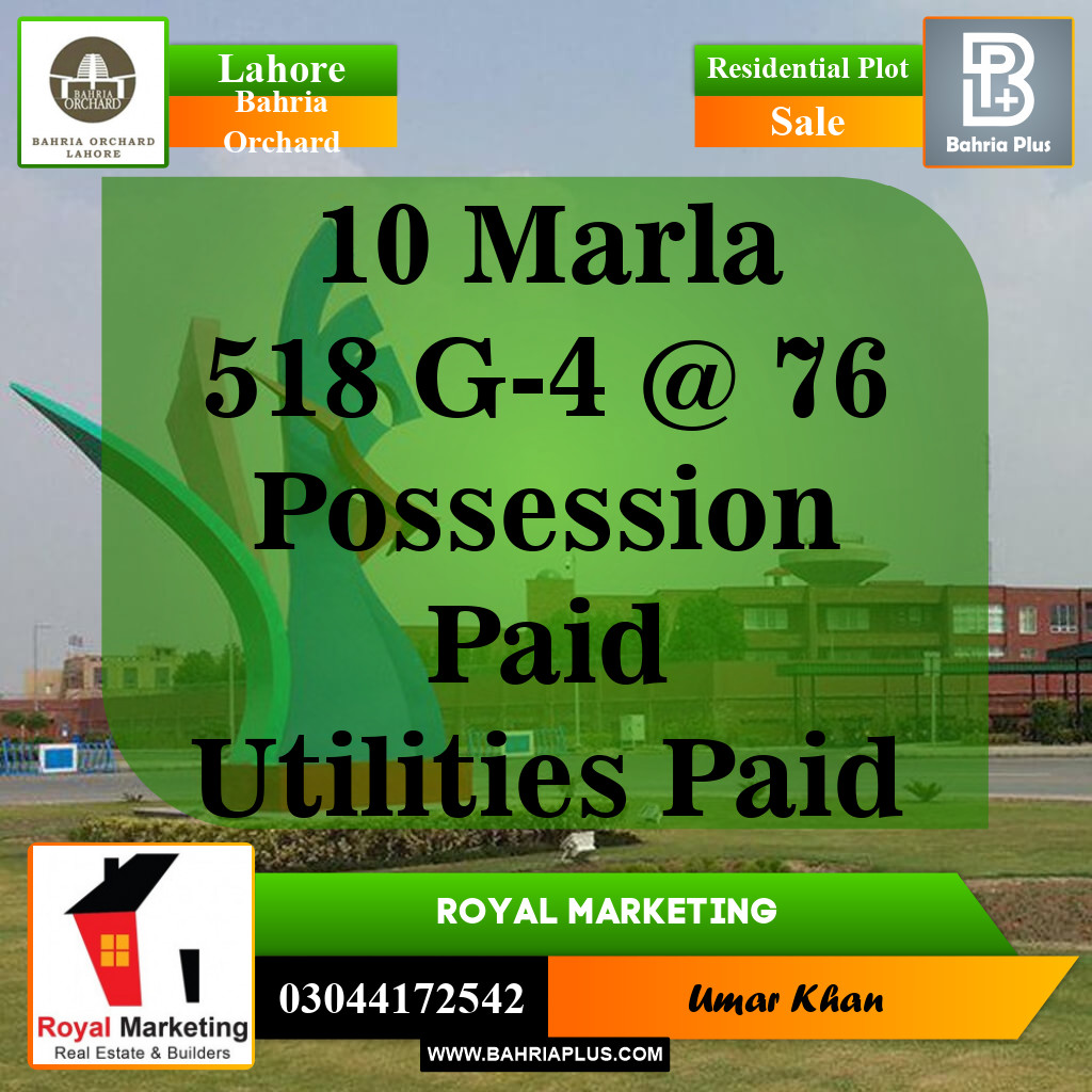 Residential Plot for Sale in Phase 4 - G4 Block -  Bahria Orchard, Lahore - (BP-142812)