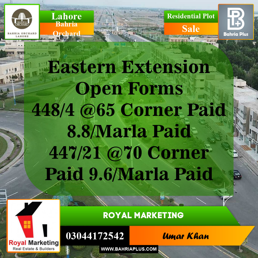 Residential Plot for Sale in Phase 1 - Eastern District Ext. I -  Bahria Orchard, Lahore - (BP-142813)