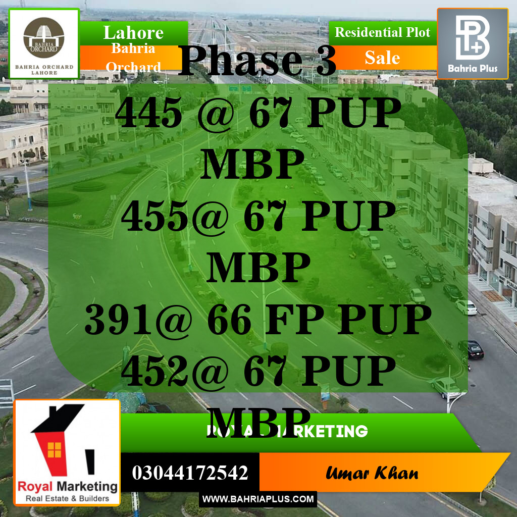 Residential Plot for Sale in Phase 3 -  Bahria Orchard, Lahore - (BP-142815)