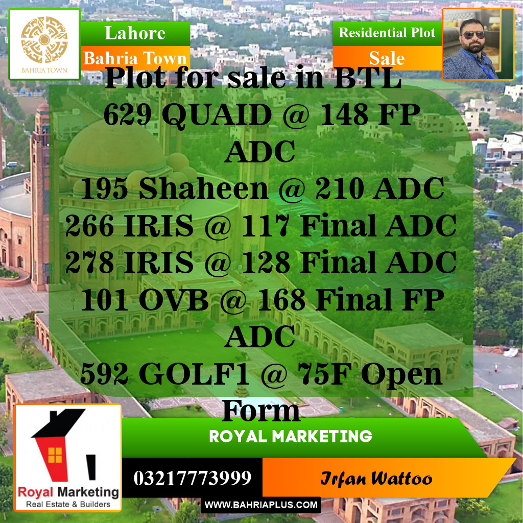 Residential Plot for Sale in Bahria Town, Lahore - (BP-142887)
