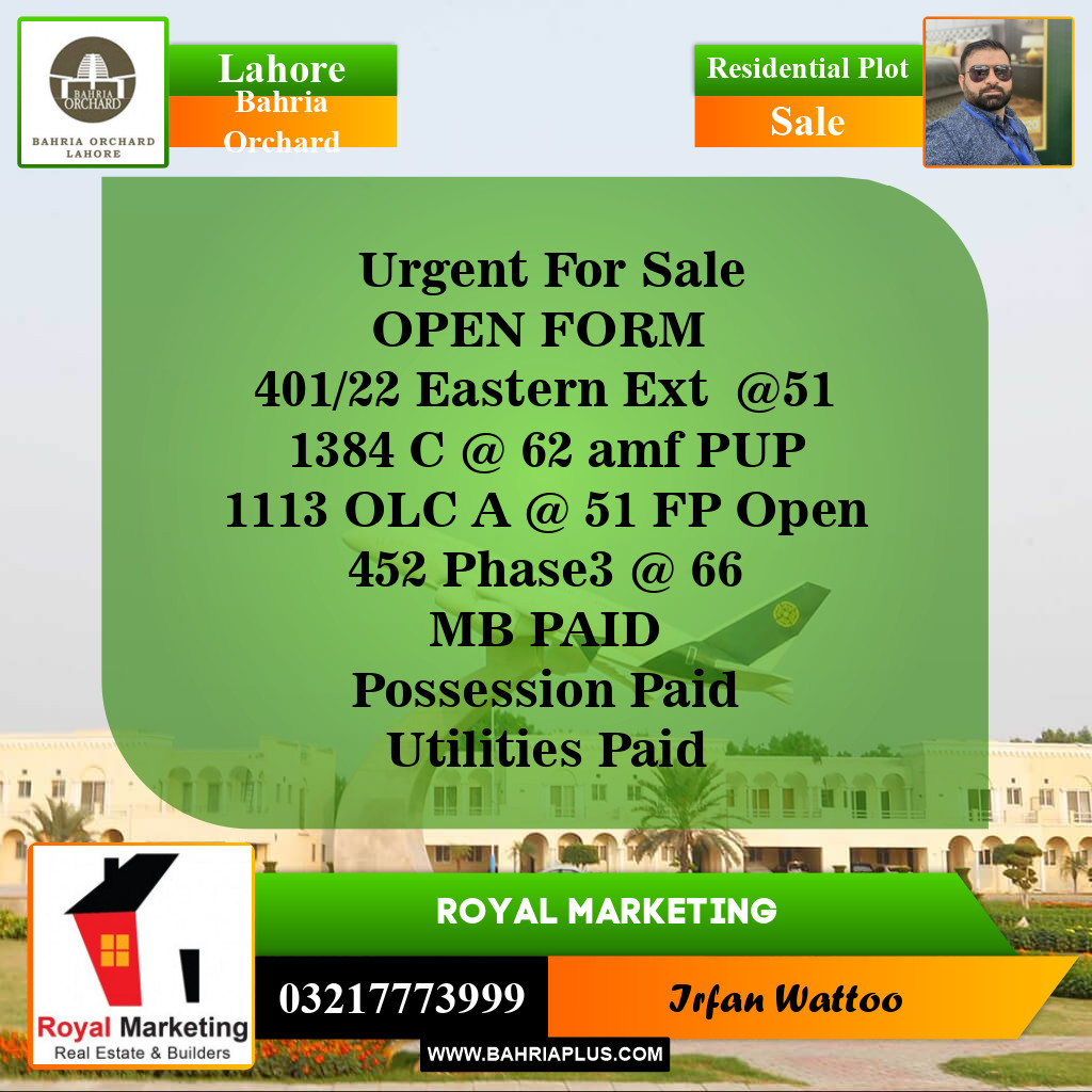 Residential Plot for Sale in Bahria Orchard, Lahore - (BP-142891)