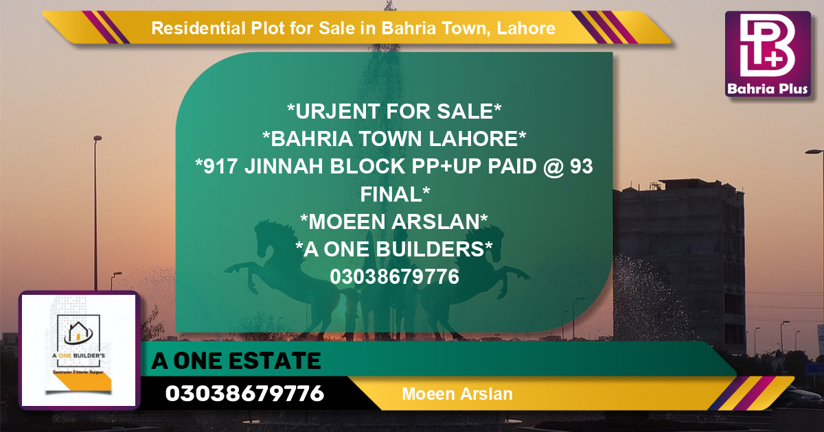 Residential Plot for Sale in Bahria Town, Lahore - (BP-142961)