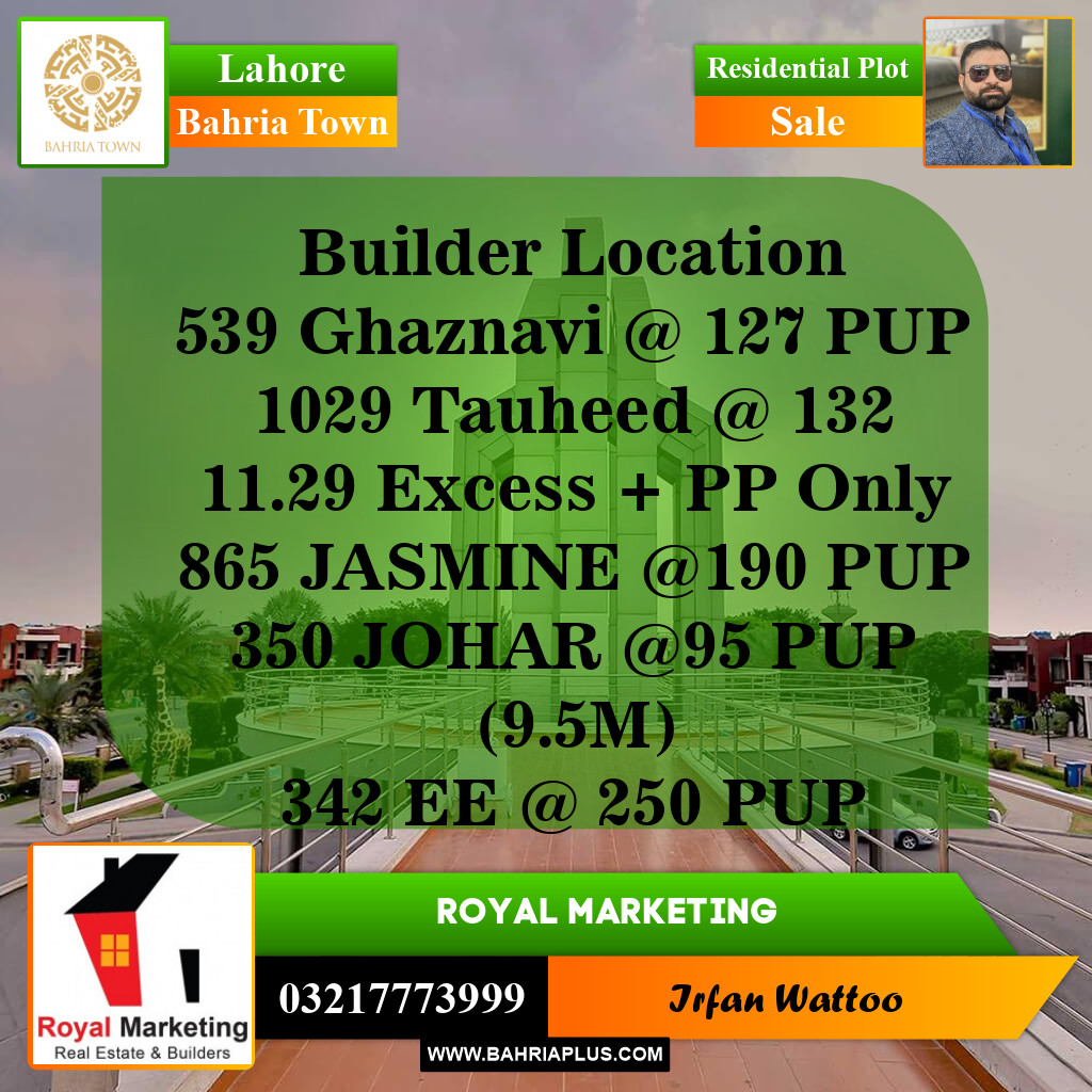 Residential Plot for Sale in Bahria Town, Lahore - (BP-143022)