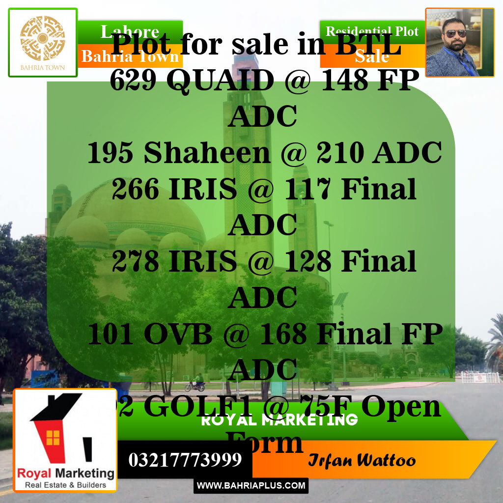 Residential Plot for Sale in Bahria Town, Lahore - (BP-143035)