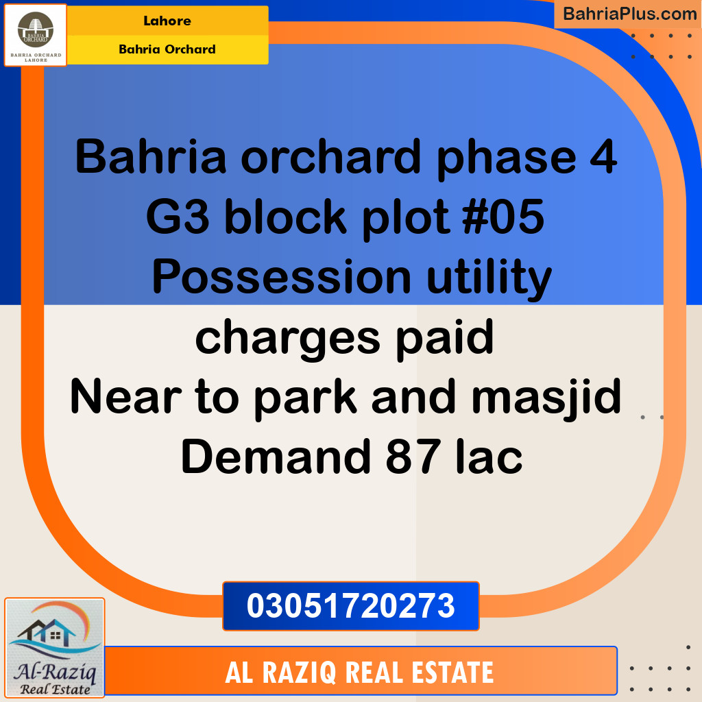 Residential Plot for Sale in Phase 4 - G3 Block -  Bahria Orchard, Lahore - (BP-143083)