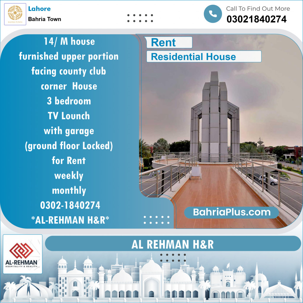 Residential House for Rent in Bahria Town, Lahore - (BP-143098)