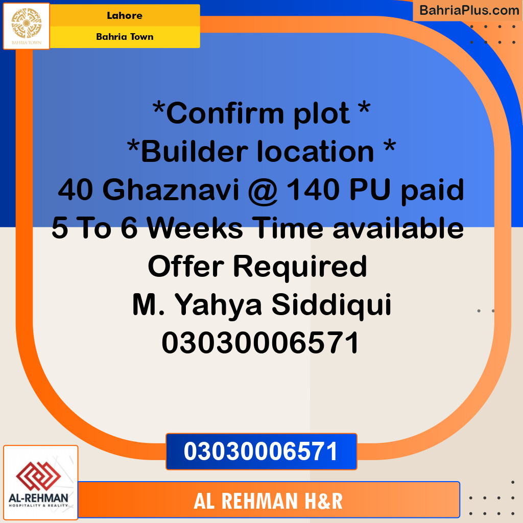 Residential Plot for Sale in Bahria Town, Lahore - (BP-143193)