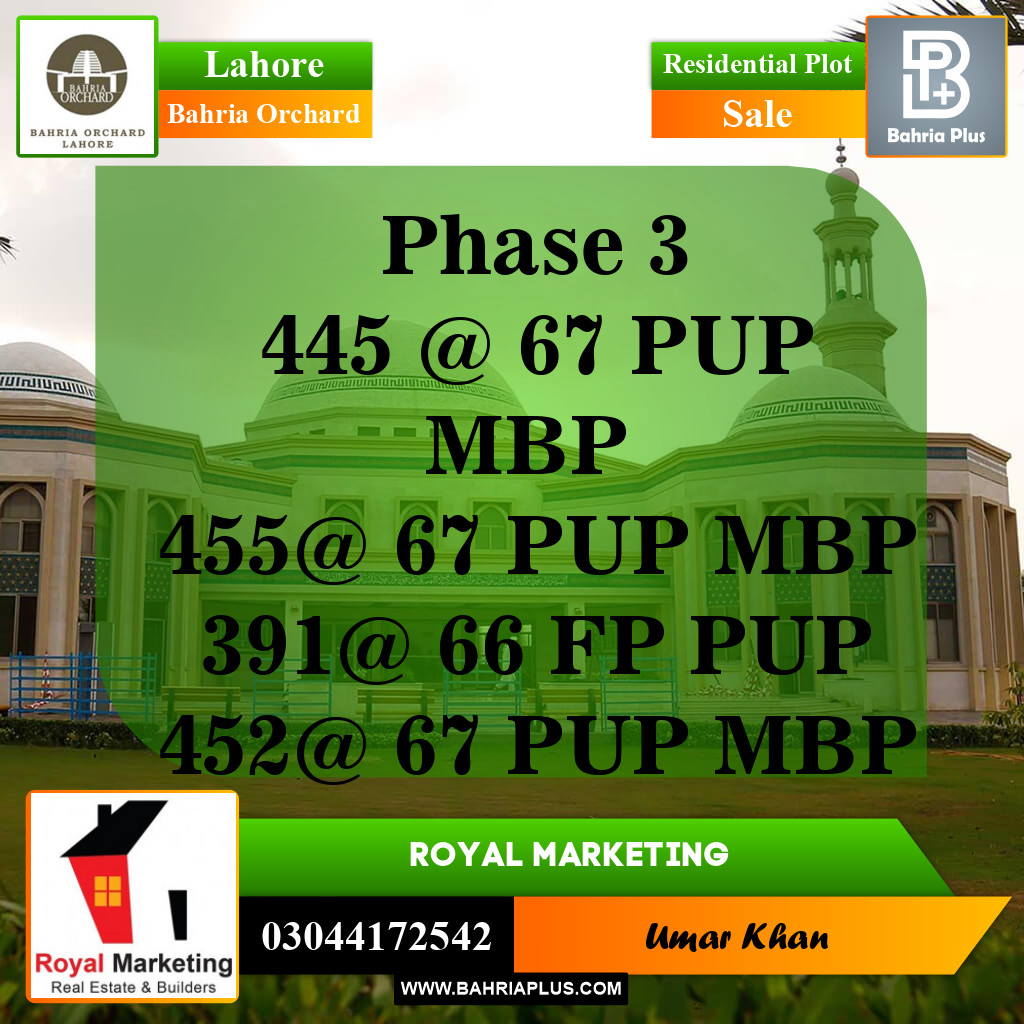 Residential Plot for Sale in Bahria Orchard, Lahore - (BP-143360)