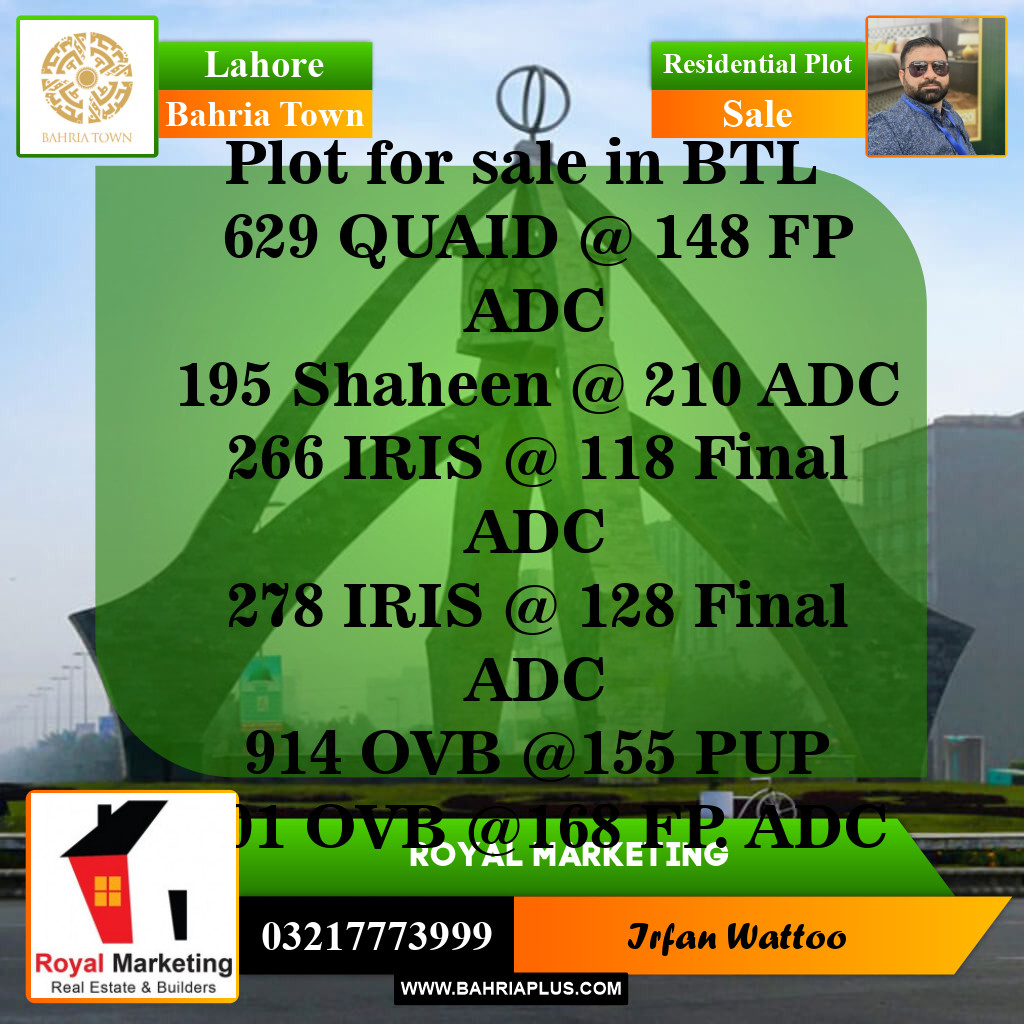 Residential Plot for Sale in Bahria Town, Lahore - (BP-143393)
