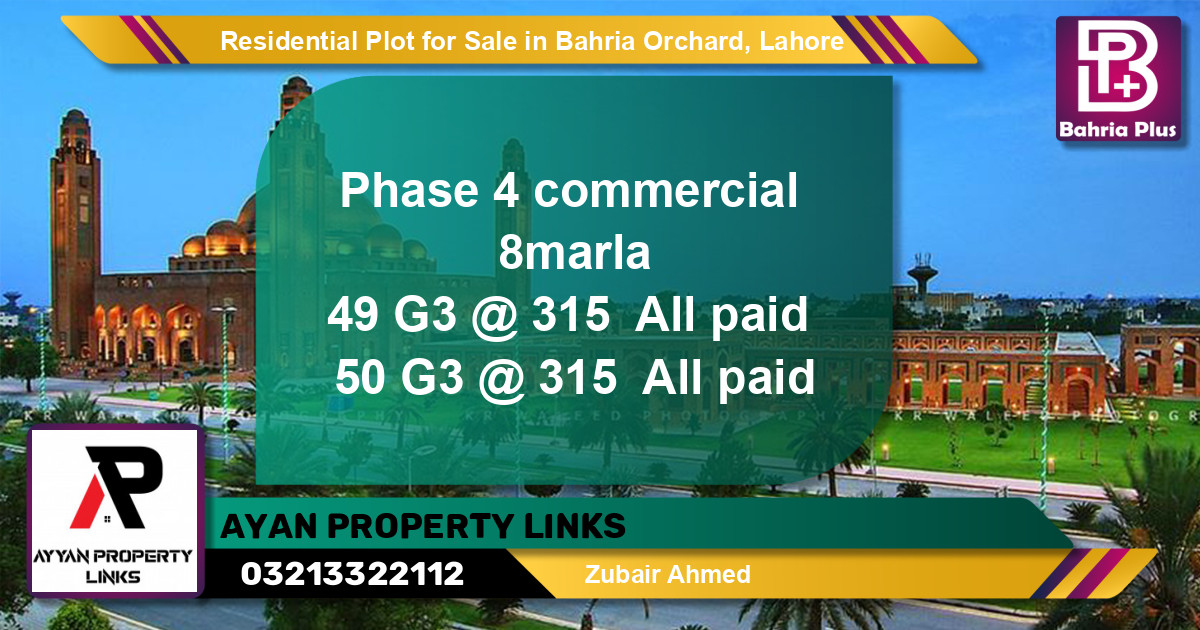 Residential Plot for Sale in Phase 4 - G3 Commercial -  Bahria Orchard, Lahore - (BP-143468)
