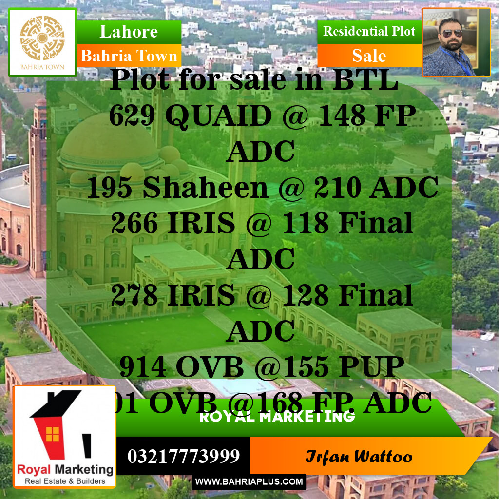Residential Plot for Sale in Bahria Town, Lahore - (BP-143520)