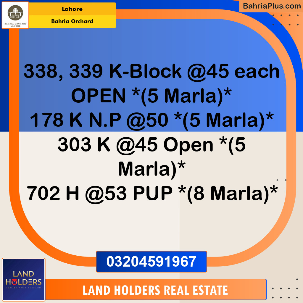 Residential Plot for Sale in Bahria Orchard, Lahore - (BP-143566)