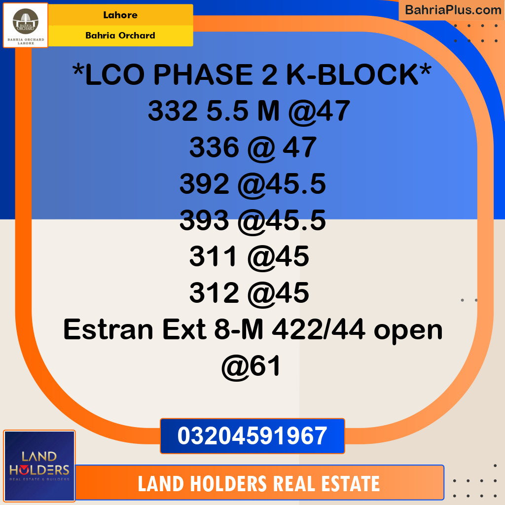 Residential Plot for Sale in Bahria Orchard, Lahore - (BP-143624)
