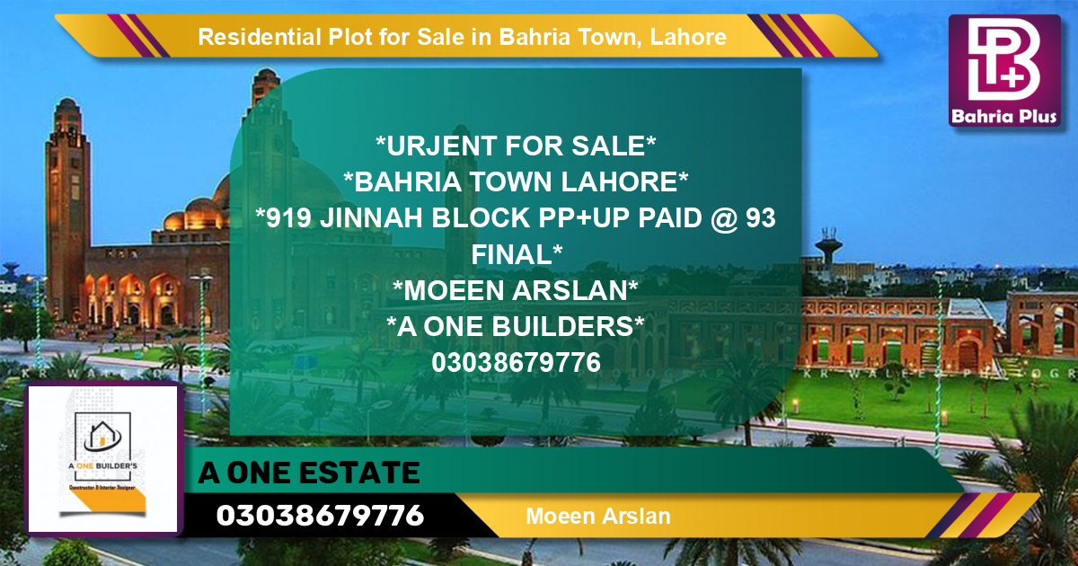 Residential Plot for Sale in Sector E - Jinnah Block -  Bahria Town, Lahore - (BP-143639)