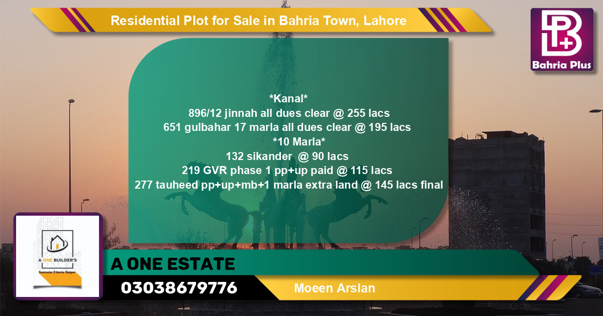 Residential Plot for Sale in Bahria Town, Lahore - (BP-143644)