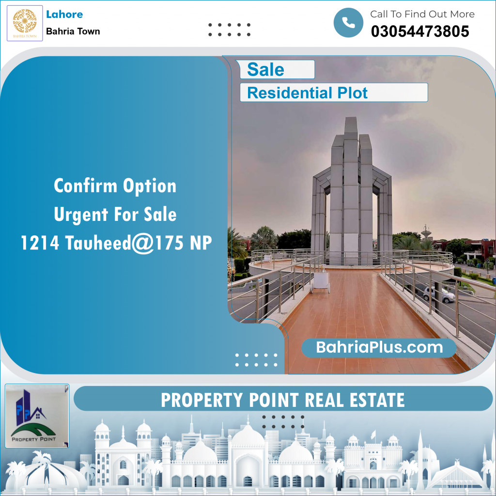 Residential Plot for Sale in Sector F - Tauheed Block -  Bahria Town, Lahore - (BP-143654)