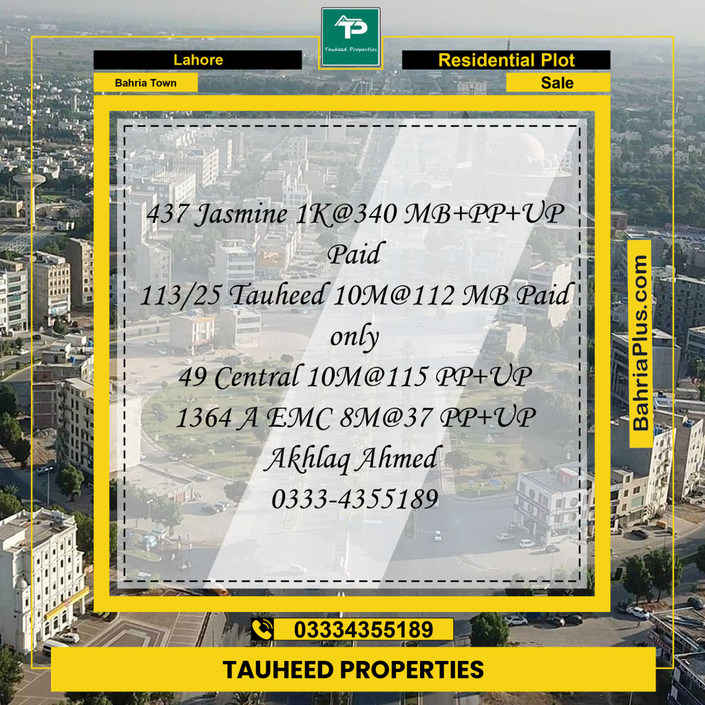 Residential Plot for Sale in Bahria Town, Lahore - (BP-143669)
