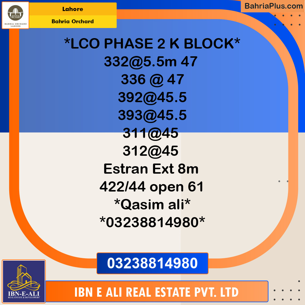 Residential Plot for Sale in Bahria Orchard, Lahore - (BP-143768)