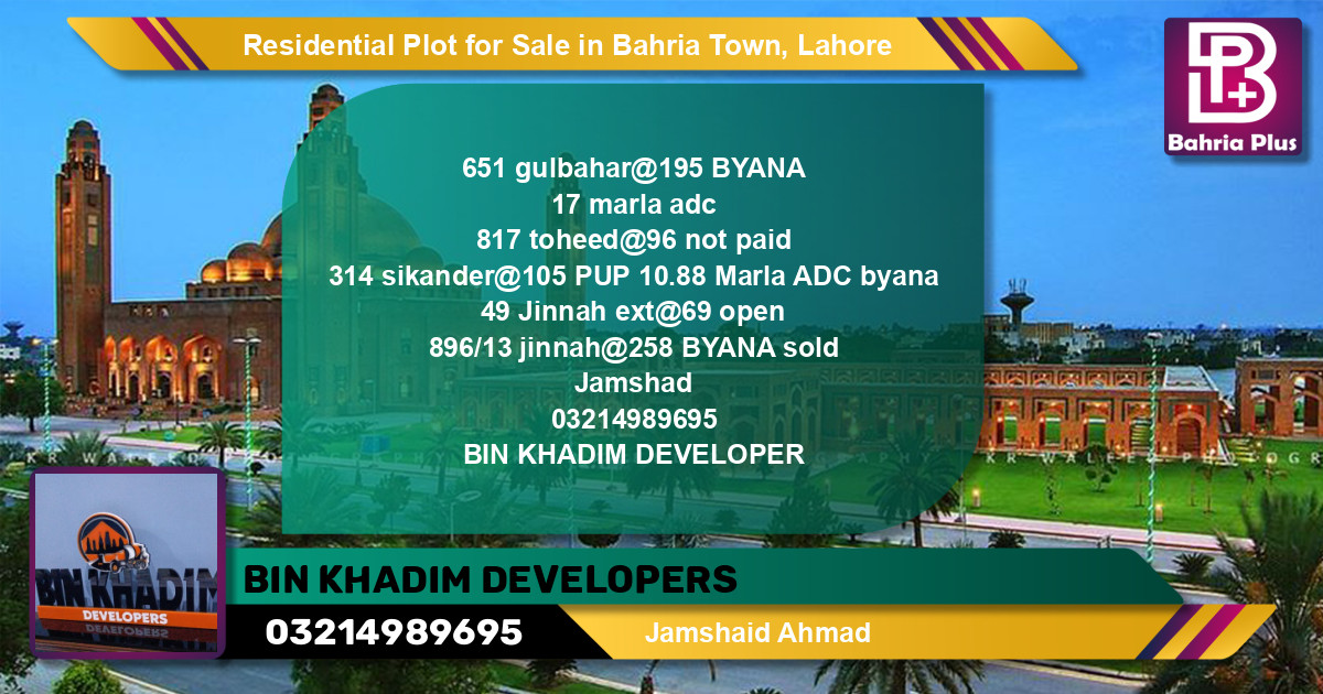 Residential Plot for Sale in Bahria Town, Lahore - (BP-143797)