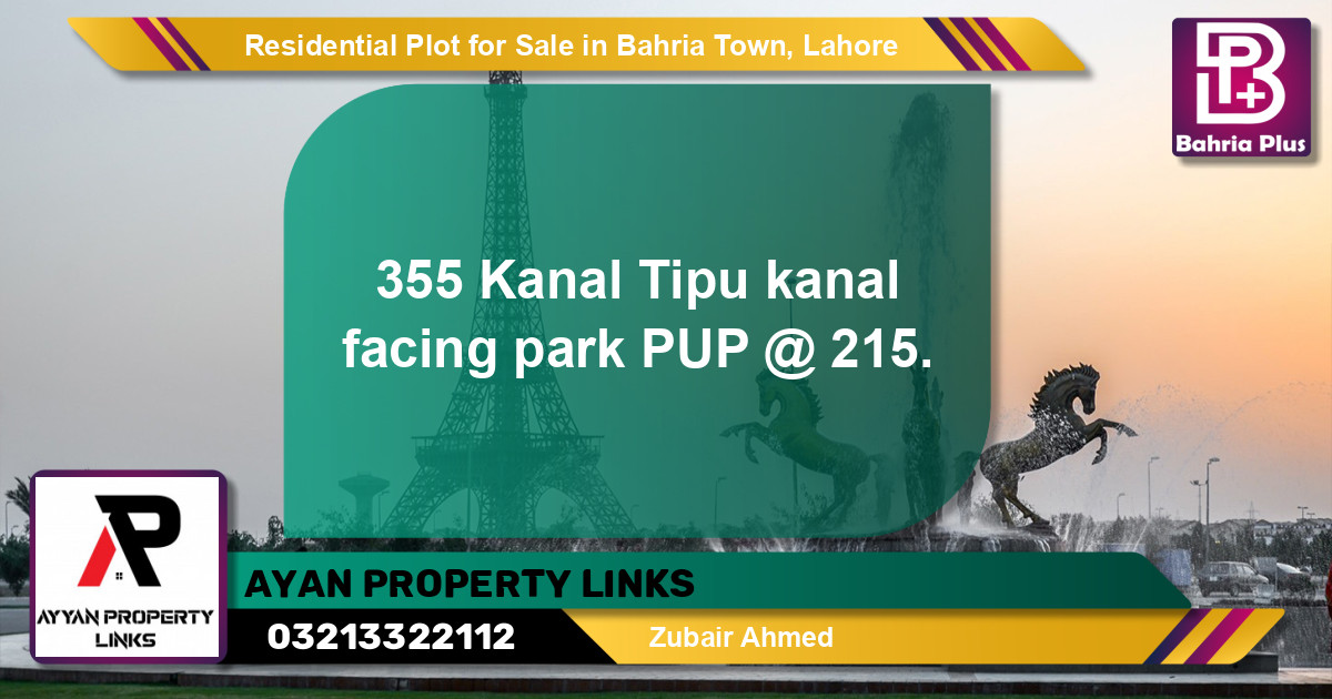 Residential Plot for Sale in Sector F - Tipu Sultan Block -  Bahria Town, Lahore - (BP-143843)