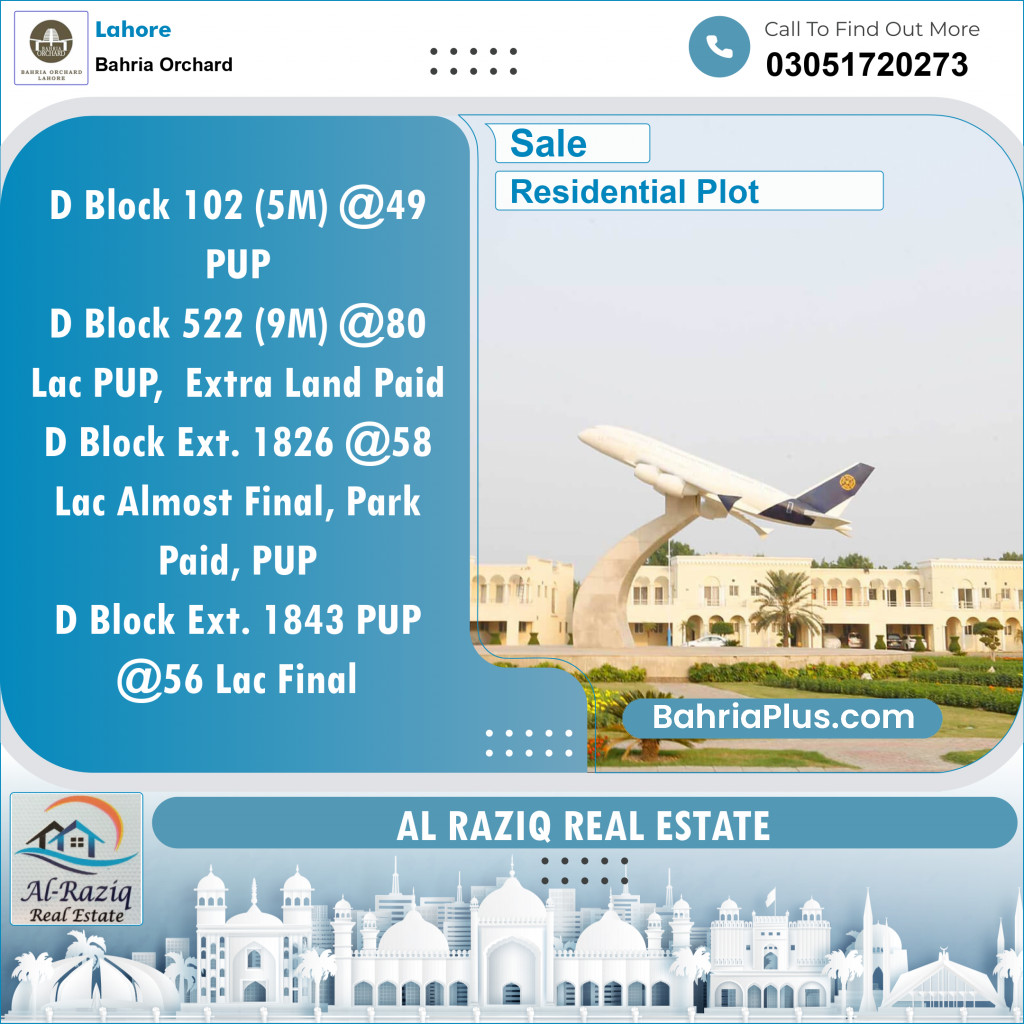 Residential Plot for Sale in Phase 2 - D Block -  Bahria Orchard, Lahore - (BP-143859)