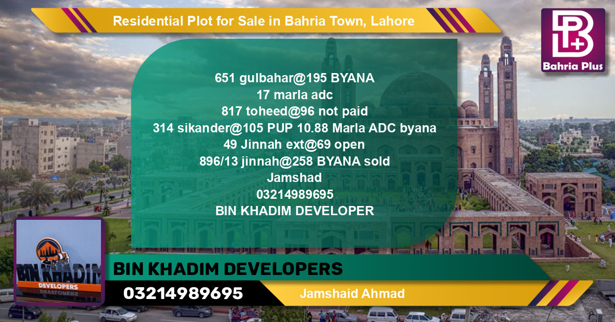 Residential Plot for Sale in Bahria Town, Lahore - (BP-143889)