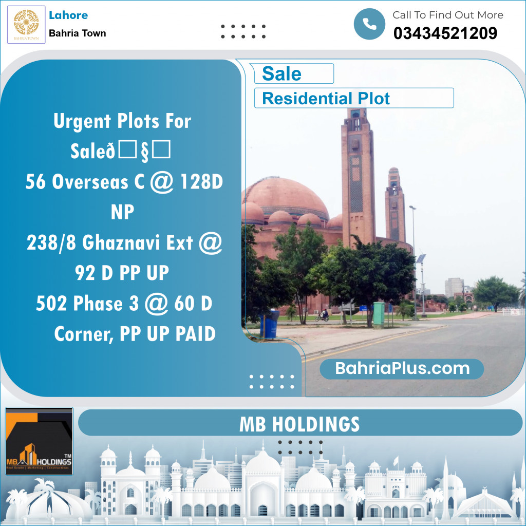 Residential Plot for Sale in Bahria Town, Lahore - (BP-143901)