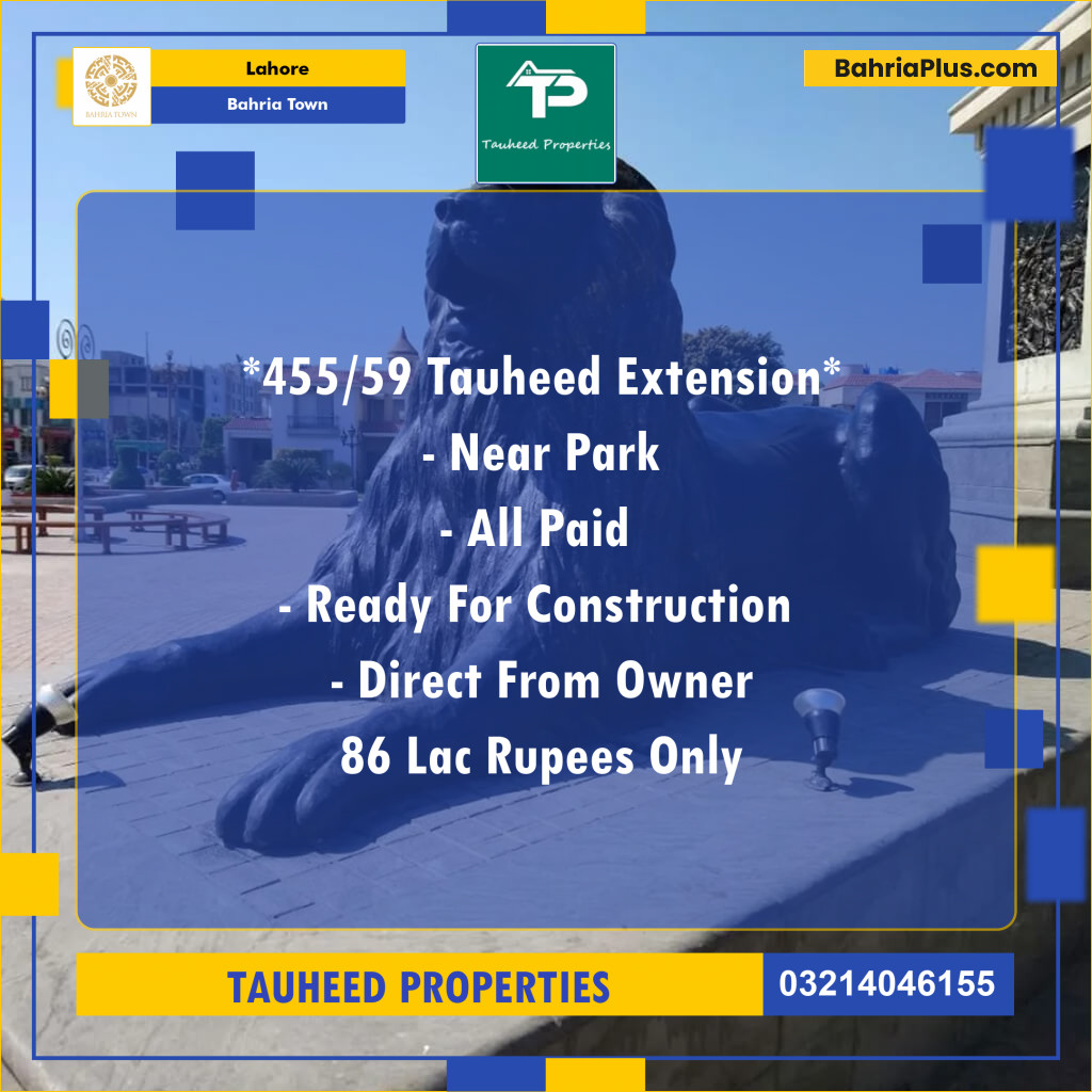 Residential Plot for Sale in Sector F - Tauheed Block -  Bahria Town, Lahore - (BP-143909)
