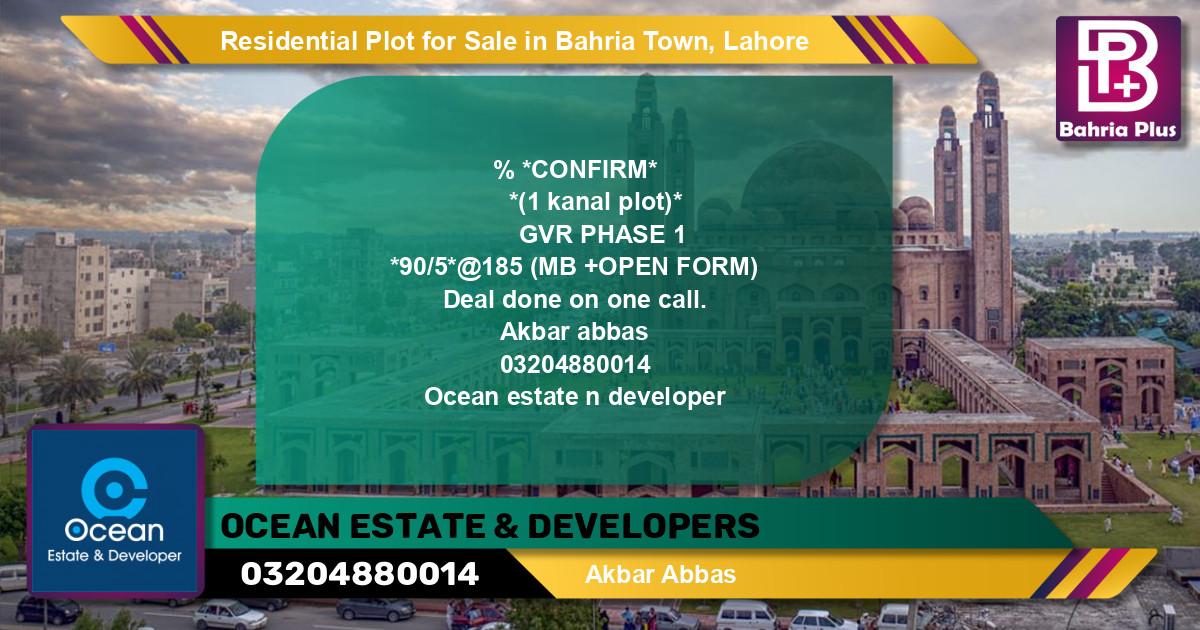 Residential Plot for Sale in Bahria Town, Lahore - (BP-143923)