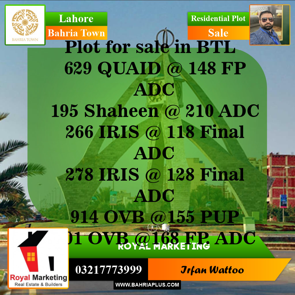 Residential Plot for Sale in Bahria Town, Lahore - (BP-143942)