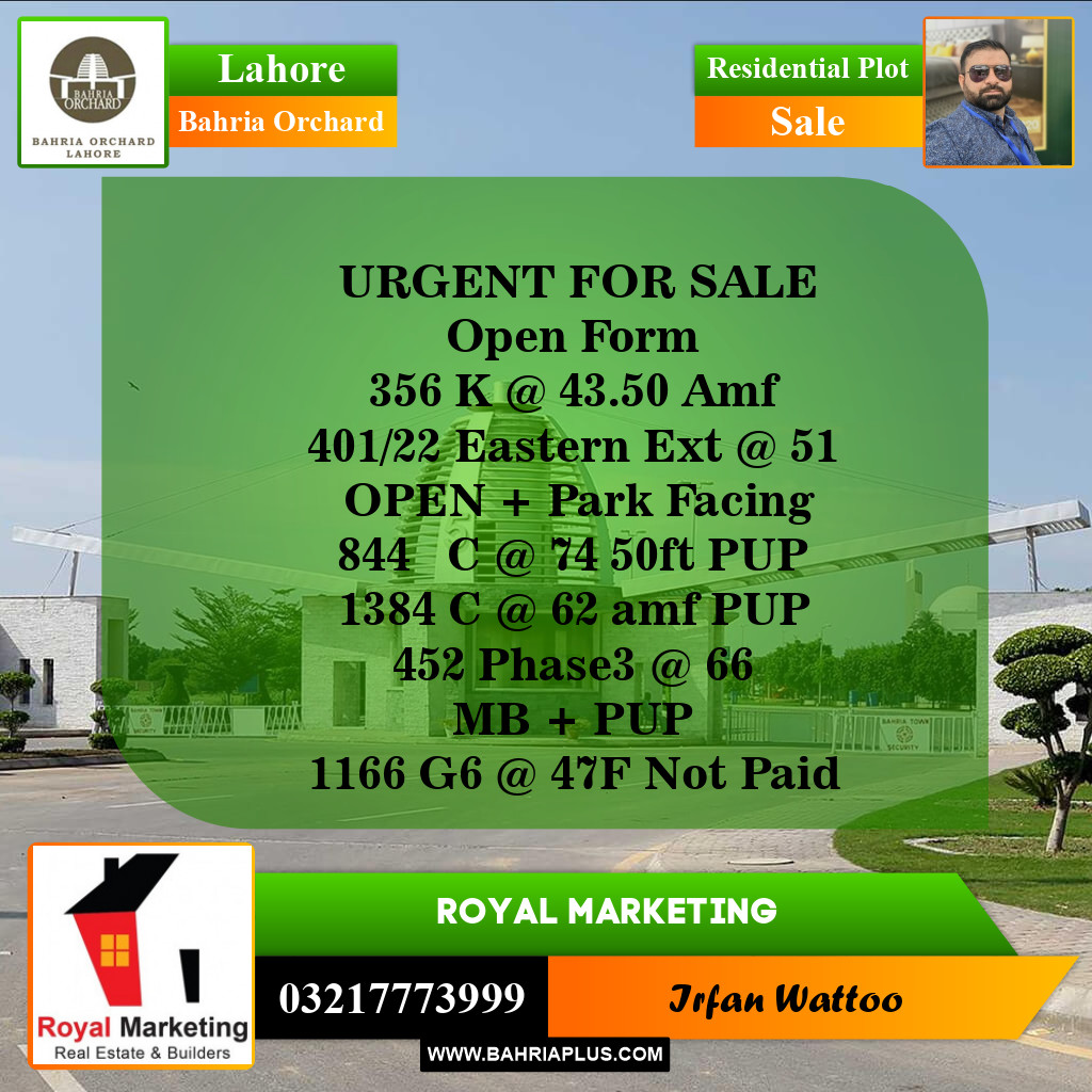 Residential Plot for Sale in Bahria Orchard, Lahore - (BP-144048)