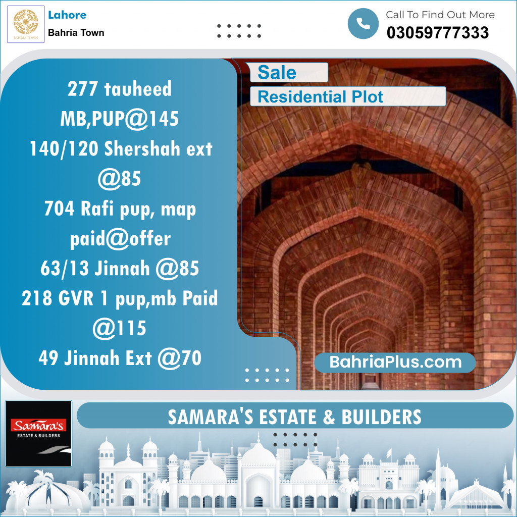 Residential Plot for Sale in Bahria Town, Lahore - (BP-144082)