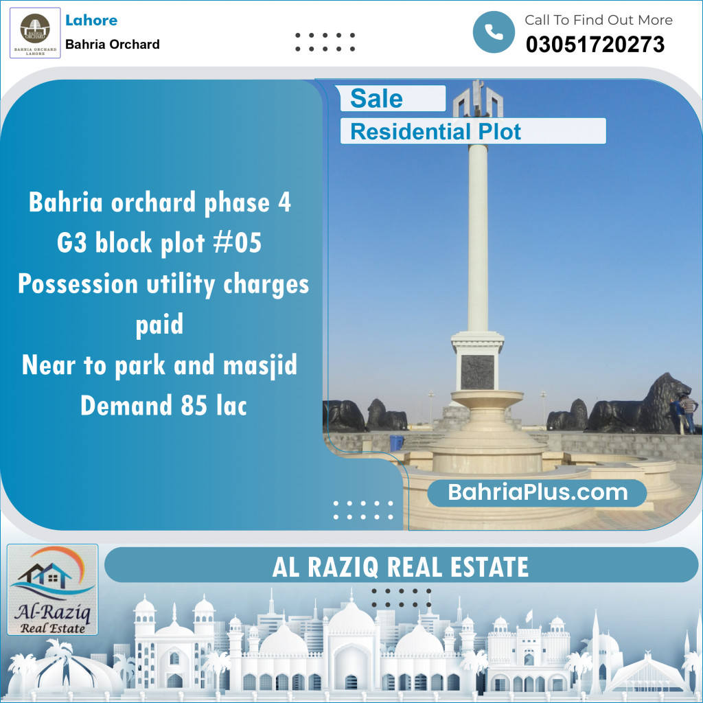 Residential Plot for Sale in Phase 4 - G3 Block -  Bahria Orchard, Lahore - (BP-144095)