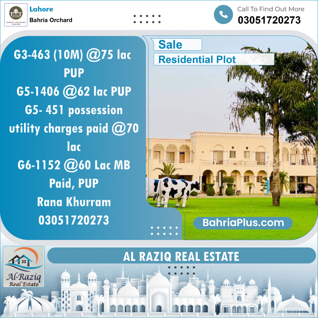 Residential Plot for Sale in Phase 4 - G3 Block -  Bahria Orchard, Lahore - (BP-144099)