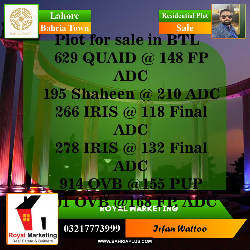 Residential Plot for Sale in Bahria Town, Lahore - (BP-144112)