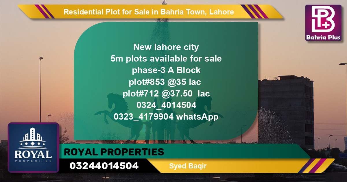 Residential Plot for Sale in Bahria Town, Lahore - (BP-144139)