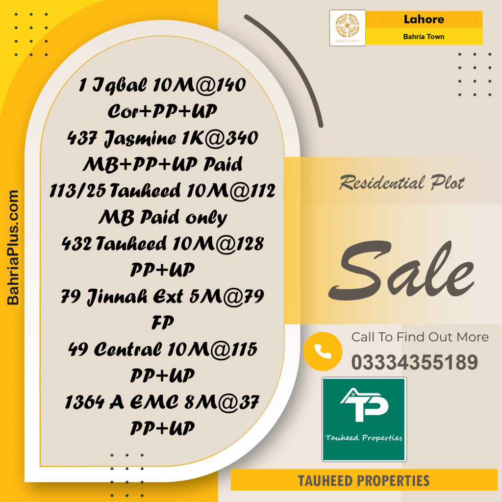 Residential Plot for Sale in Bahria Town, Lahore - (BP-144219)