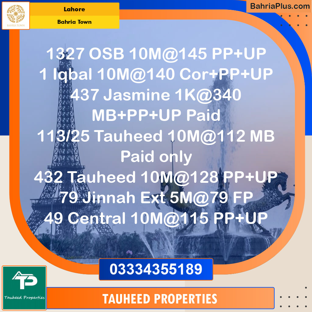 Residential Plot for Sale in Bahria Town, Lahore - (BP-144319)