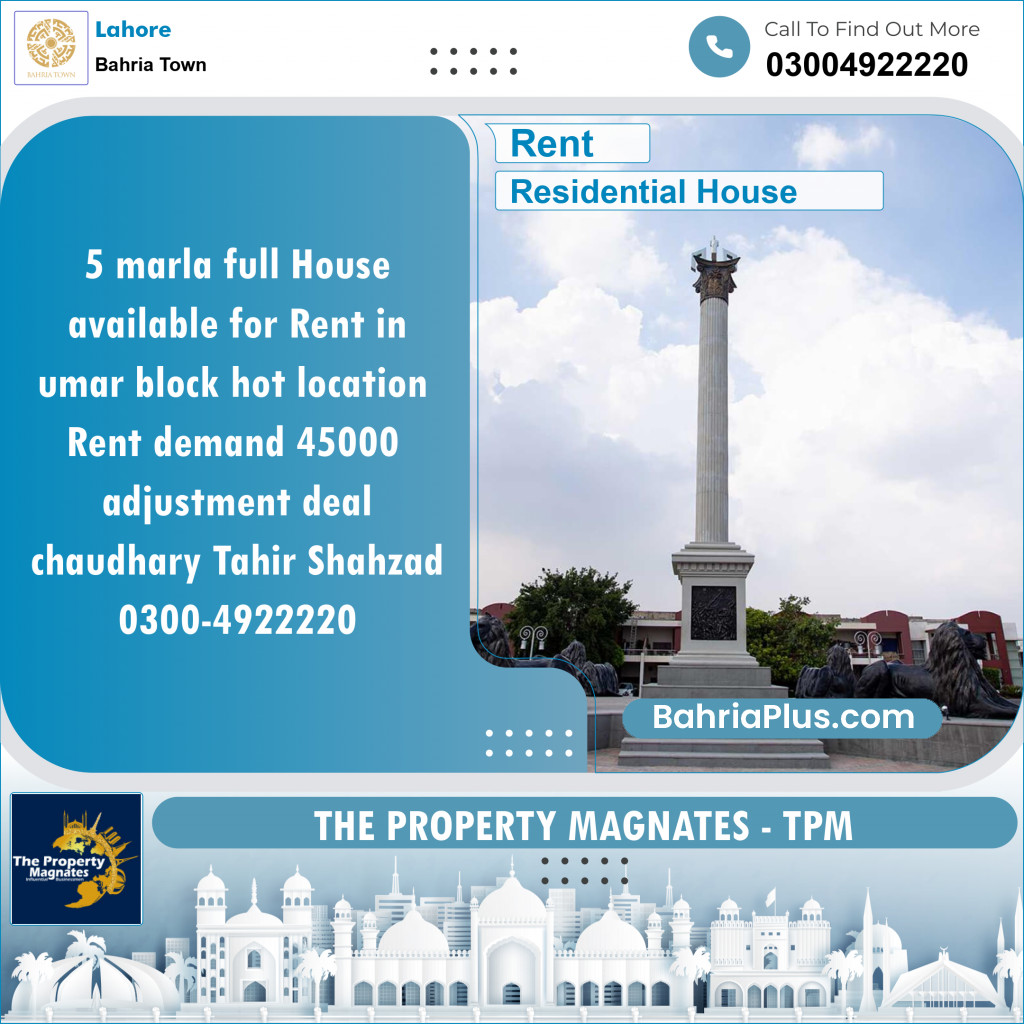 Residential House for Rent in Bahria Town, Lahore - (BP-144481)