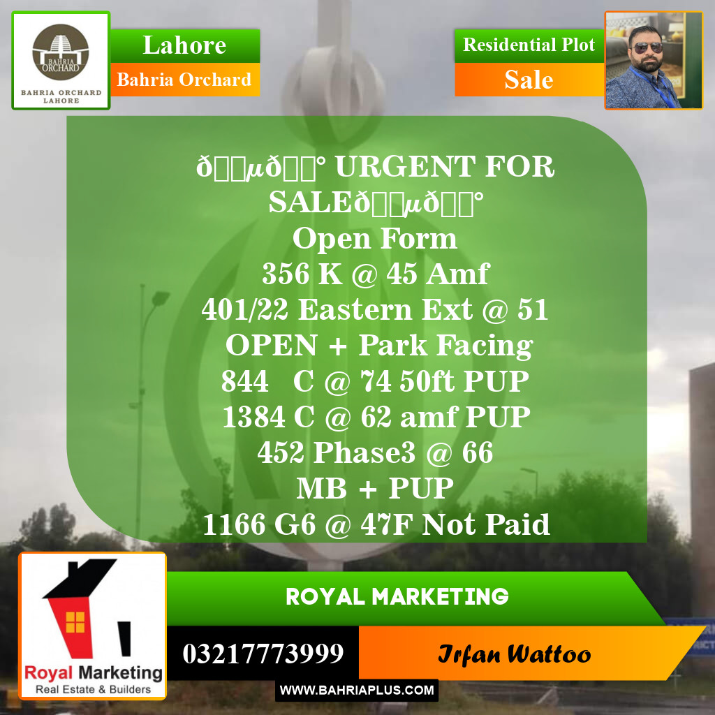 Residential Plot for Sale in Bahria Orchard, Lahore - (BP-144621)