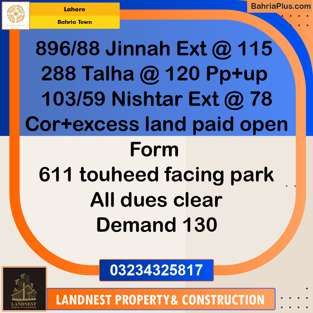 Residential Plot for Sale in Bahria Town, Lahore - (BP-144733)