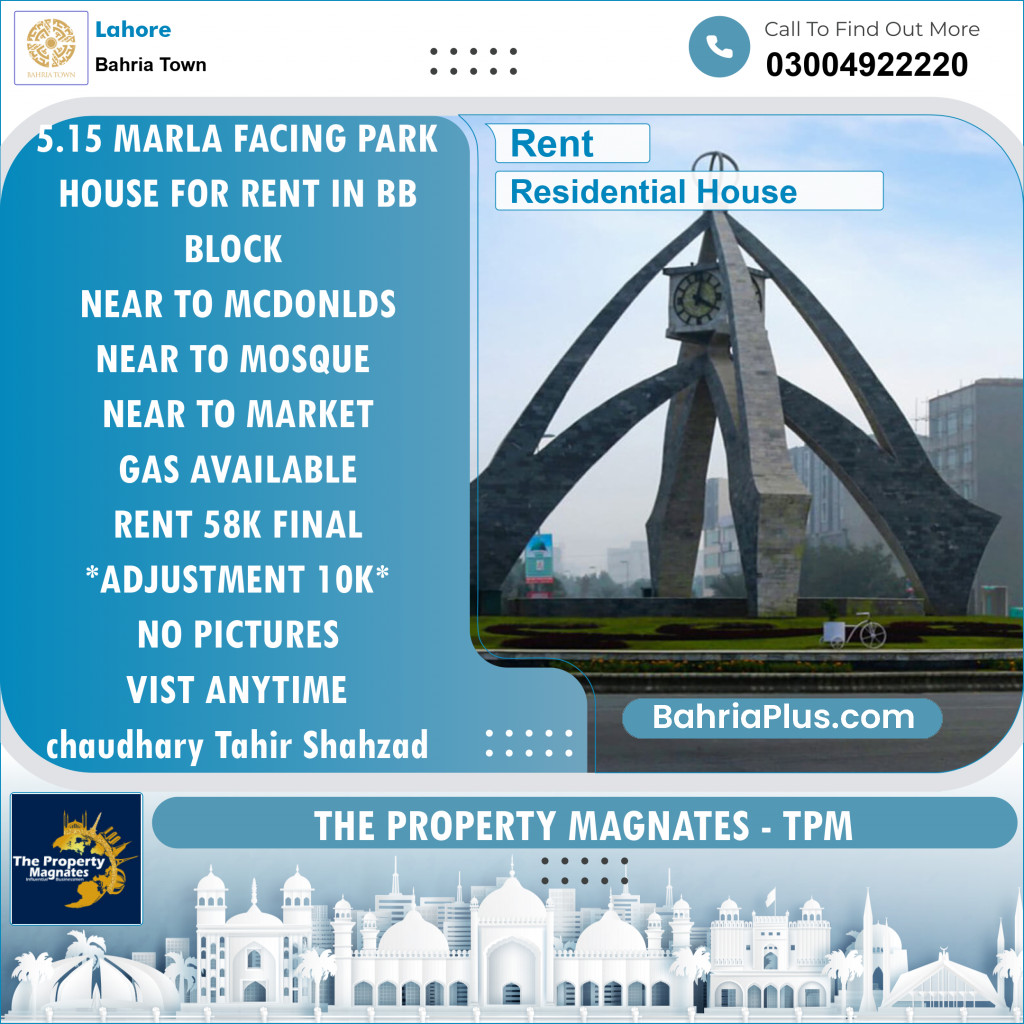 Residential House for Rent in Bahria Town, Lahore - (BP-144803)