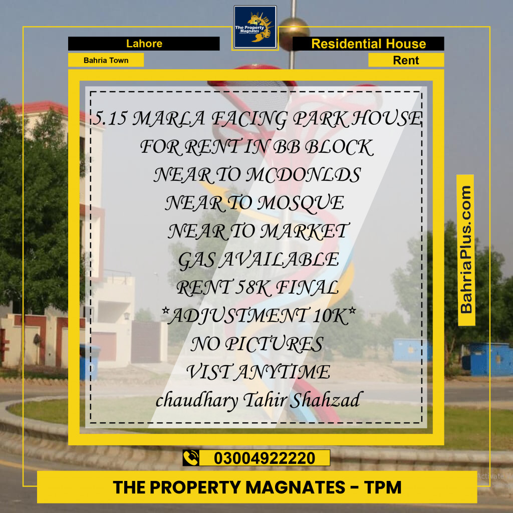 Residential House for Rent in Bahria Town, Lahore - (BP-144916)
