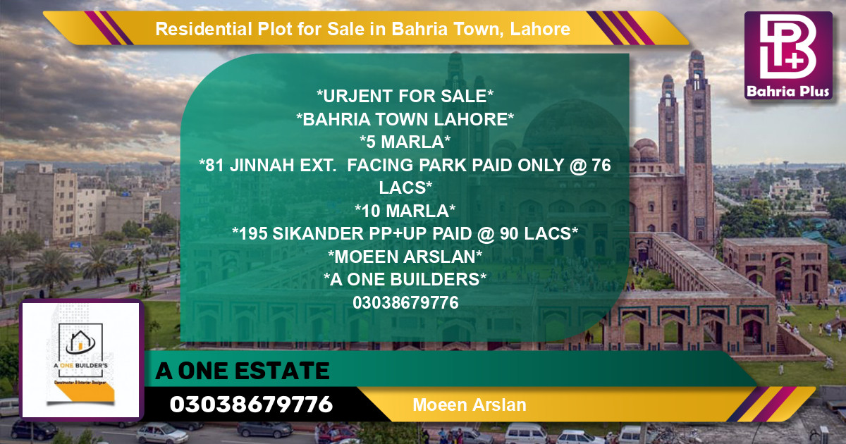 Residential Plot for Sale in Bahria Town, Lahore - (BP-144947)