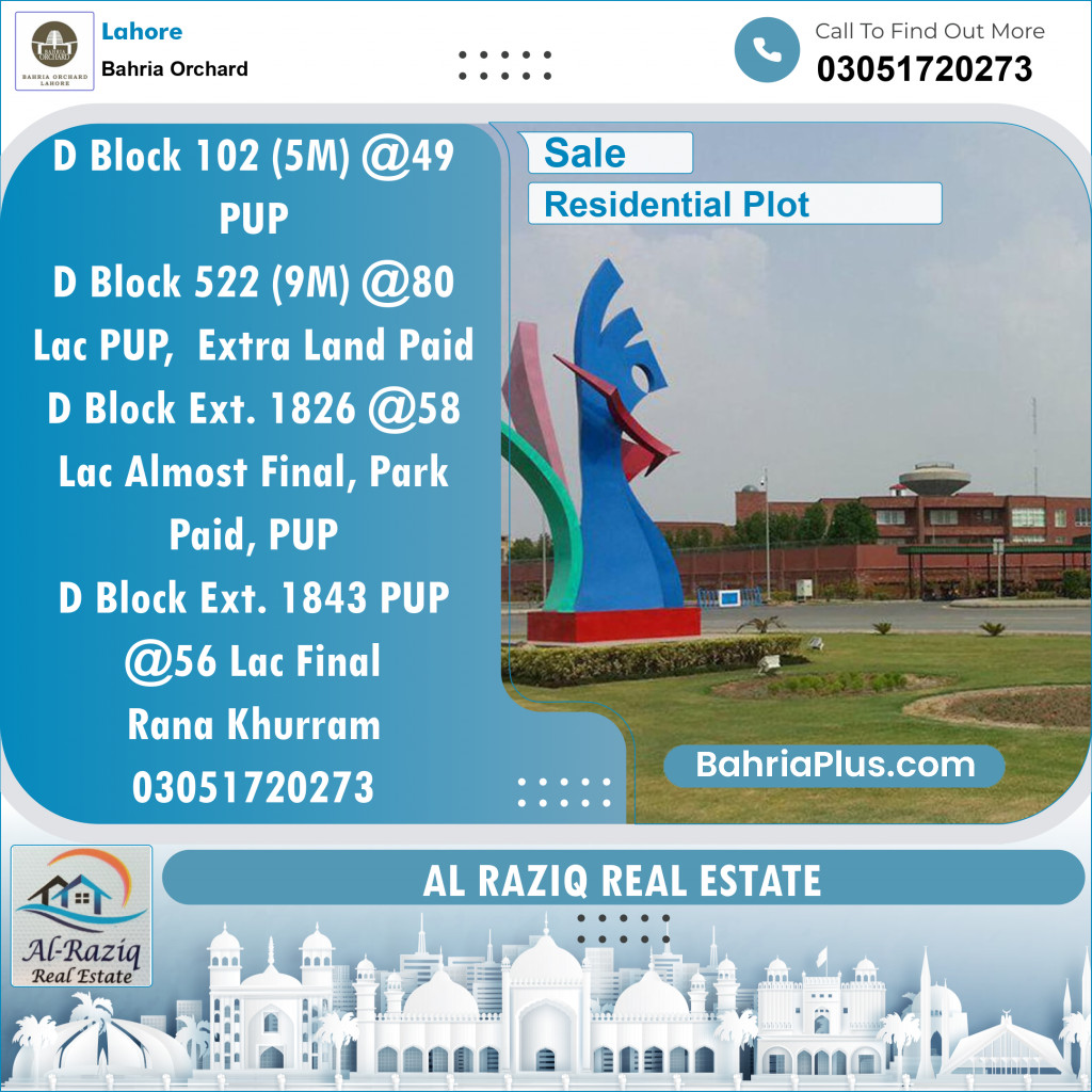 Residential Plot for Sale in Phase 2 - D Block -  Bahria Orchard, Lahore - (BP-145051)
