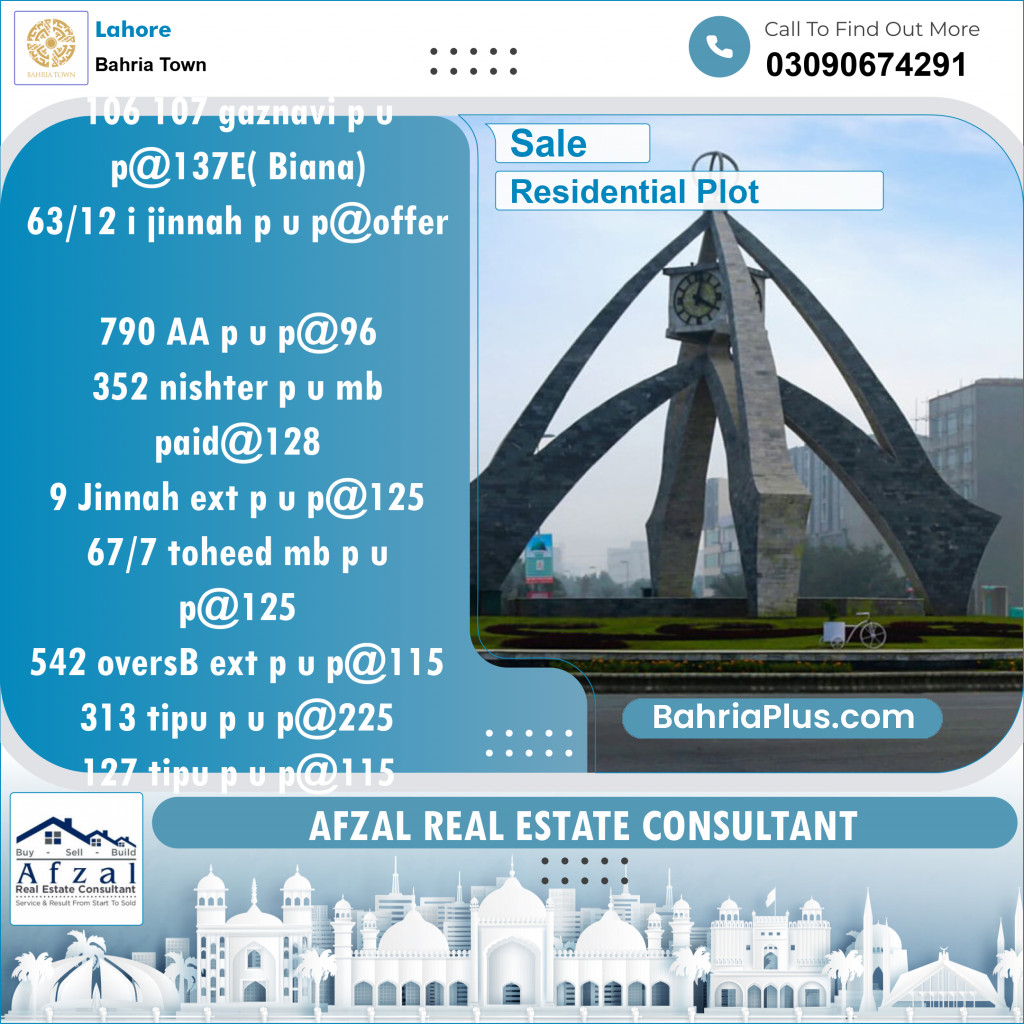 Residential Plot for Sale in Bahria Town, Lahore - (BP-145058)