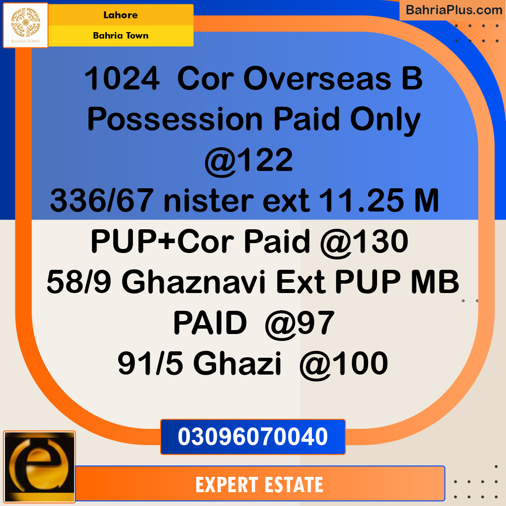 Residential Plot for Sale in Overseas B -  Bahria Town, Lahore - (BP-145096)