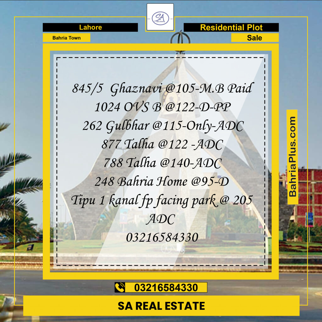 Residential Plot for Sale in Sector F - Ghaznavi Block -  Bahria Town, Lahore - (BP-145102)