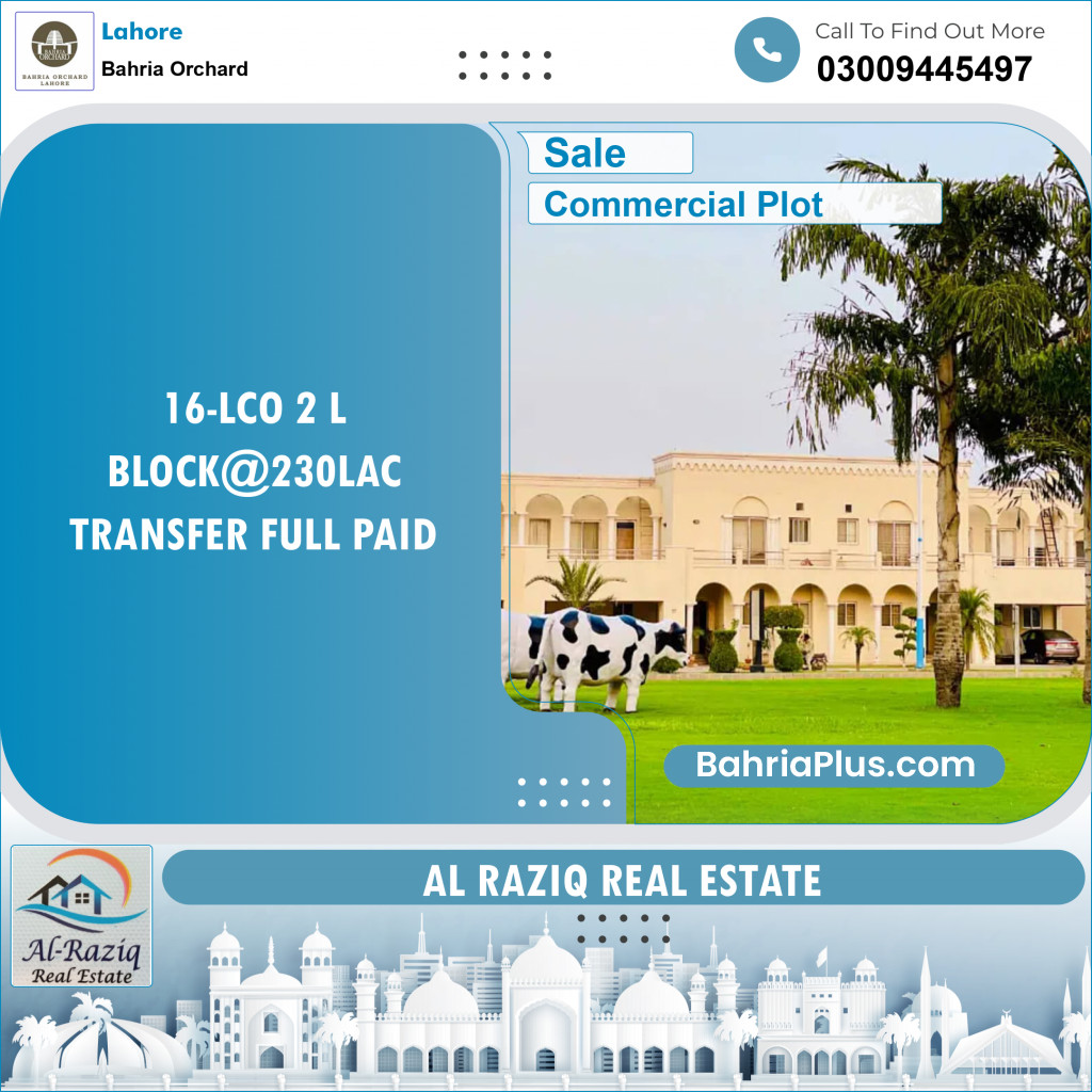 Commercial Plot for Sale in Phase 2 - L Block Commercial -  Bahria Orchard, Lahore - (BP-145134)